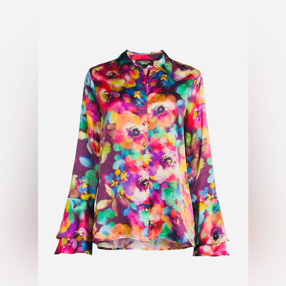 Johnny Was Elektra Flounce Sleeve Women’s Shirt Silk Blouse Size XS SOLD OUT 🌺